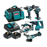 Makita Tools - 5 Piece Brushless Combo Kit - DHP486Z DTD173Z DGA508Z DHR242Z DHS680Z 2 x BL1850B DC18RC & Bag (199936-9) | DLX5101TX1